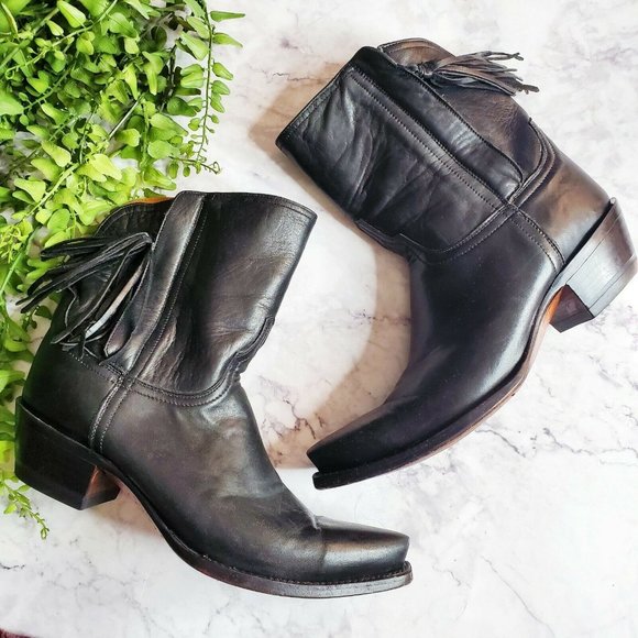 Lucchese Shoes - Lucchese Flannery Black Leather Fringe Boho Boot
